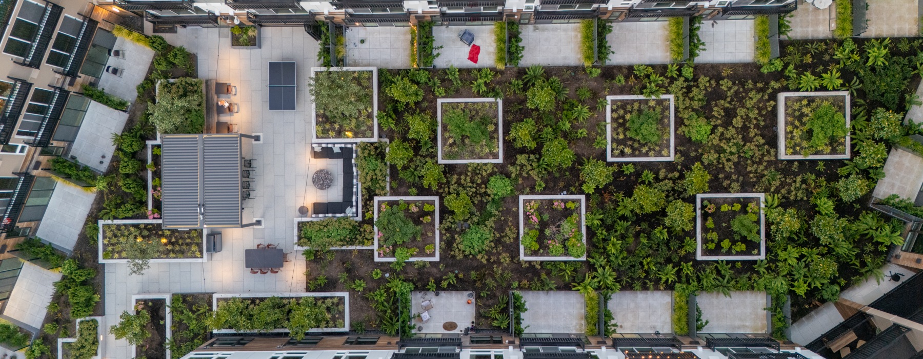 aerial of courtyard showing greenery