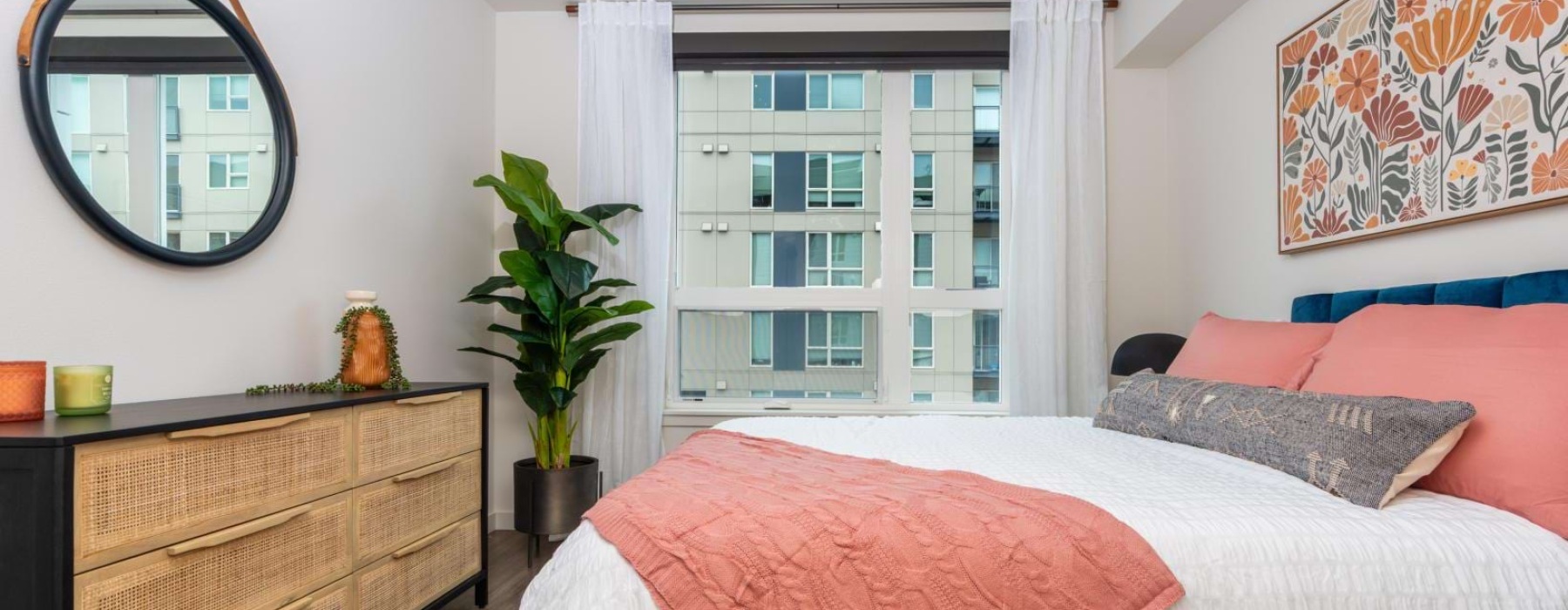 a bedroom with a large bed